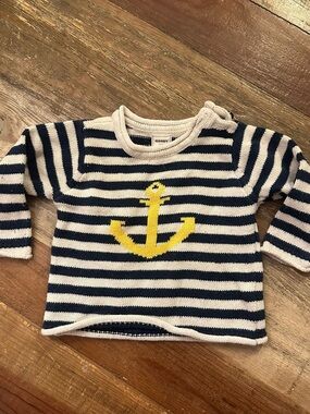 Old Navy Navy, Cream & Yellow Striped Knit Sweater with Anchor